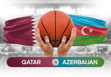 Katar, Azerbaycan milli basketbol takımlarına karşı basketbol topu yarışma kupası konsepti