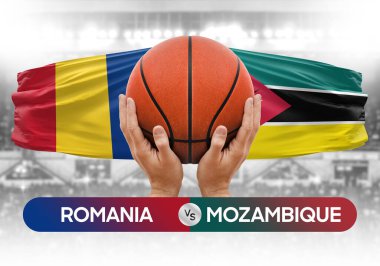 Romanya, Mozambik milli basketbol takımlarına karşı basketbol topu yarışma kupası konsepti imajı