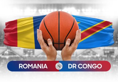 Romanya, Dr Kongo ulusal basketbol takımlarına karşı basketbol topu yarışma kupası konsepti imajı