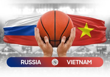 Rusya, Vietnam milli basketbol takımlarına karşı basketbol topu yarışma kupası konsepti