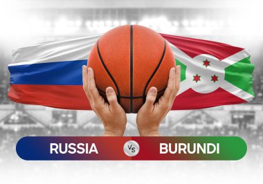 Rusya, Burundi milli basketbol takımlarına karşı basketbol topu yarışma kupası konsepti imajı