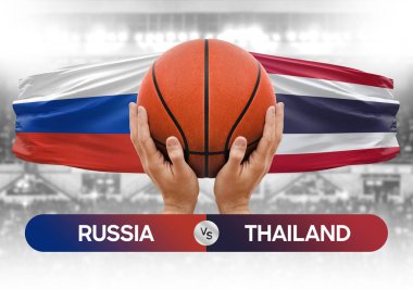 Rusya, Tayland milli basketbol takımlarına karşı basketbol topu yarışma kupası konsepti imajı