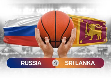 Rusya, Sri Lanka milli basketbol takımlarına karşı basketbol topu yarışma kupası konsepti imajı