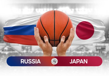 Rusya, Japon milli basketbol takımlarına karşı basketbol topu yarışma kupası konsepti