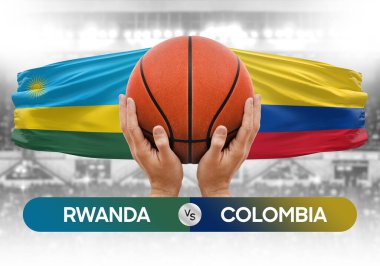 Ruanda Kolombiya 'ya karşı milli basketbol takımları basketbol topu yarışma kupası konsepti imajı