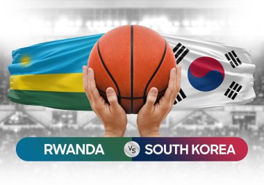 Ruanda, Güney Kore milli basketbol takımlarına karşı basketbol topu yarışma kupası konsepti imajı