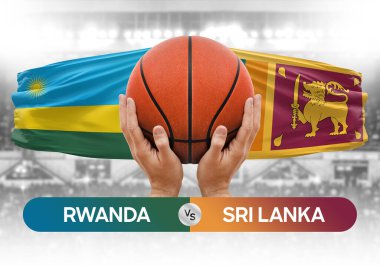 Ruanda, Sri Lanka 'ya karşı milli basketbol takımları basketbol topu yarışma kupası konsepti imajı