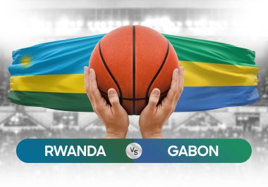 Ruanda Gabon milli basketbol takımlarına karşı basketbol topu yarışma kupası konsepti imajı