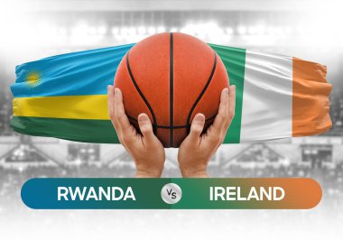 Ruanda, İrlanda milli basketbol takımlarına karşı basketbol topu yarışma kupası konsepti