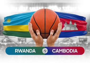 Ruanda Kamboçya milli basketbol takımlarına karşı basketbol topu yarışma kupası konsepti