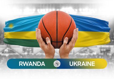 Ruanda, Ukrayna milli basketbol takımlarına karşı basketbol topu yarışma kupası konsepti