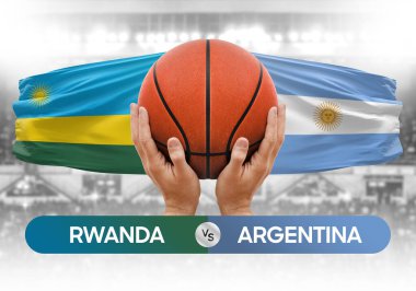 Ruanda Arjantin milli basketbol takımlarına karşı basketbol topu yarışma kupası konsepti imajı