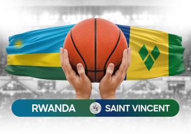 Ruanda, Saint Vincent Grenadines Ulusal Basketbol Takımı basketbol topu yarışma kupası imajına karşı.