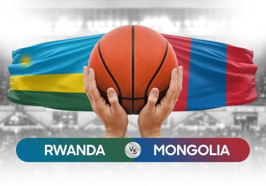 Ruanda Moğolistan milli basketbol takımlarına karşı basketbol topu yarışma kupası konsepti