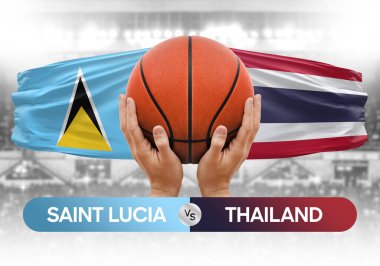 Saint Lucia, Tayland milli basketbol takımlarına karşı basketbol topu yarışma kupası konsepti