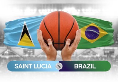 Saint Lucia Brezilya 'ya karşı milli basketbol takımları basketbol topu yarışma kupası konsepti