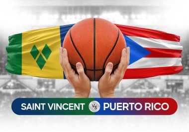 Saint Vincent Grenadines, Porto Riko 'ya karşı milli basketbol takımları basketbol topu yarışma kupası konsepti imajı