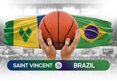 Saint Vincent Grenadines Brezilya milli basketbol takımlarına karşı basketbol topu yarışma kupası konsepti