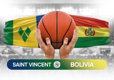 Saint Vincent Grenadines Bolivya 'ya karşı milli basketbol takımları basketbol topu yarışma kupası konsepti