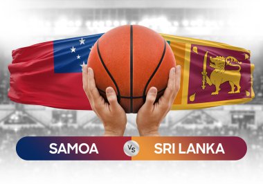 Samoa, Sri Lanka 'ya karşı milli basketbol takımları basketbol topu yarışma kupası konsepti imajı