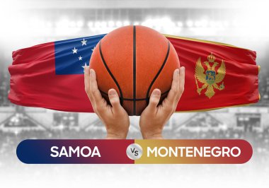 Samoa Karadağ milli basketbol takımlarına karşı basketbol topu yarışma kupası konsepti imajı