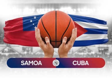 Samoa Küba 'ya karşı milli basketbol takımları basketbol topu yarışma kupası konsepti imajı