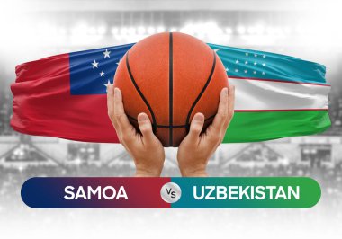 Samoa Özbekistan 'a karşı milli basketbol takımları basketbol topu yarışma kupası konsepti imajı