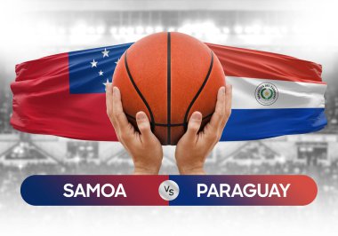 Samoa Paraguay 'a karşı milli basketbol takımları basketbol topu yarışma kupası konsepti imajı