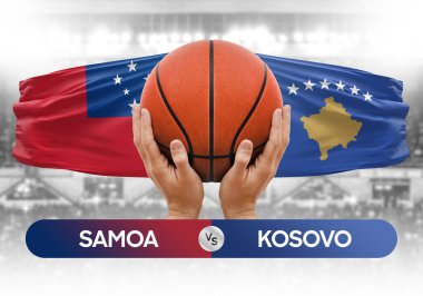 Samoa, Kosova milli basketbol takımlarına karşı basketbol topu yarışma kupası konsepti imajı