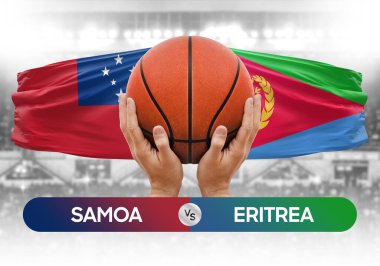 Samoa Eritre 'ye karşı milli basketbol takımları basketbol topu yarışma kupası konsepti imajı