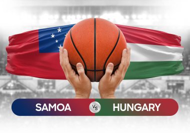 Samoa Macaristan milli basketbol takımlarına karşı basketbol topu yarışma kupası konsepti imajı