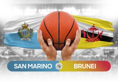 San Marino Brunei milli basketbol takımlarına karşı basketbol topu yarışma kupası konsepti