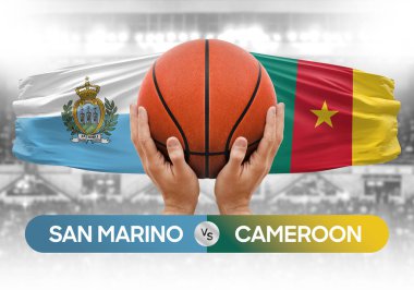 San Marino Kamerun 'a karşı milli basketbol takımları basketbol topu yarışma kupası konsepti