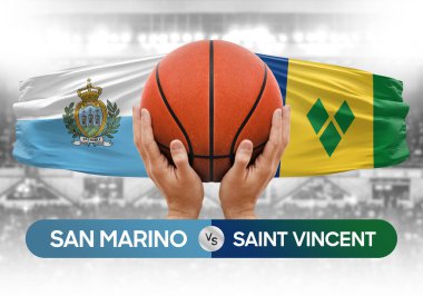 San Marino, Saint Vincent Grenadines 'e karşı milli basketbol takımları basketbol topu yarışma kupası konsepti