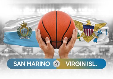 San Marino Virgin Adaları 'na karşı milli basketbol takımları basketbol topu yarışma kupası konsepti