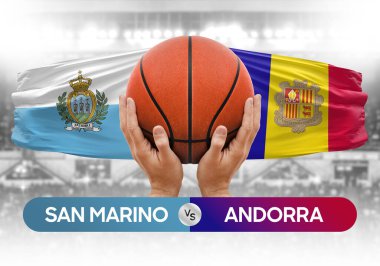 San Marino, Andorra Millî Basketbol Takımı 'na karşı basketbol topu yarışma kupası konsepti