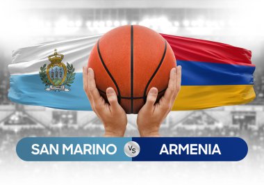 San Marino Ermenistan milli basketbol takımlarına karşı basketbol topu yarışma kupası konsepti