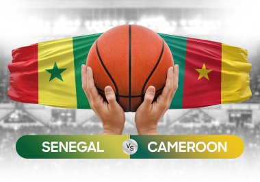 Senegal Kamerun 'a karşı milli basketbol takımları basket topu yarışma kupası konsepti imajı
