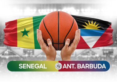 Senegal, Antigua ve Barbuda milli basketbol takımlarına karşı basket topu yarışma kupası konsepti