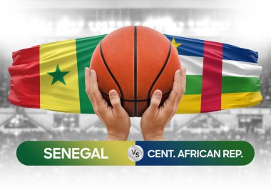 Senegal Orta Afrika Cumhuriyeti 'ne karşı milli basketbol takımları basketbol topu yarışma kupası konsepti