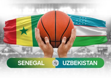 Senegal Özbekistan 'a karşı milli basketbol takımları basketbol topu yarışma kupası konsepti imajı