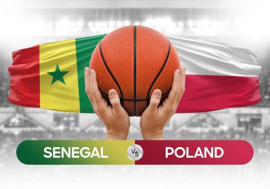 Senegal, Polonya milli basketbol takımlarına karşı basketbol topu yarışma kupası konsepti imajı