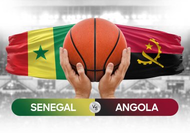 Senegal, Angola milli basketbol takımlarına karşı basketbol topu yarışma kupası konsepti