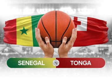 Senegal, Tonga 'ya karşı milli basketbol takımları basketbol topu yarışma kupası konsepti