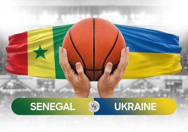 Senegal, Ukrayna milli basketbol takımlarına karşı basketbol topu yarışma kupası konsepti