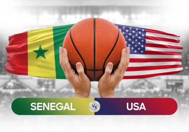 Senegal, ABD milli basketbol takımlarına karşı basketbol topu yarışma kupası konsepti