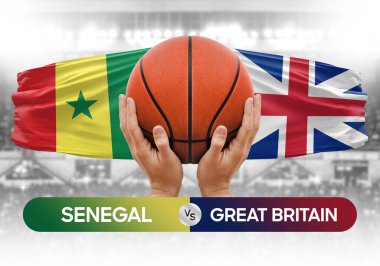 Senegal İngiltere 'ye karşı milli basketbol takımları basketbol topu yarışma kupası konsepti imajı