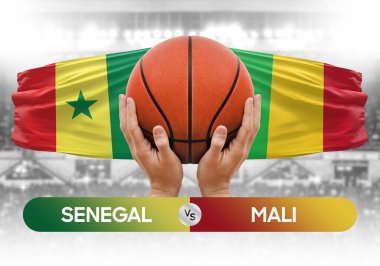 Senegal Mali milli basketbol takımlarına karşı basketbol topu yarışma kupası konsepti