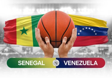 Senegal, Venezuela 'ya karşı milli basketbol takımları basketbol topu yarışma kupası konsepti