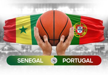 Senegal, Portekiz milli basketbol takımlarına karşı basketbol topu yarışma kupası konsepti